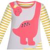 Sunny Fashion Girls Casual Dress Cotton Long Sleeve Kite Cloud Embroidered(Yellow Dinosaur)