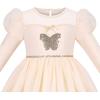 Sunny Fashion Girls Dress Beige Cream Sequin Heart Butterfly Tulle Skirt Long Sleeve(Beige)