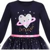 Sunny Fashion Girls Dress Beige Cream Sequin Heart Butterfly Tulle Skirt Long Sleeve(Blue)