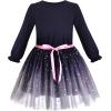 Sunny Fashion Girls Dress Beige Cream Sequin Heart Butterfly Tulle Skirt Long Sleeve(Blue)