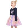 Sunny Fashion Girls Dress Beige Cream Sequin Heart Butterfly Tulle Skirt Long Sleeve(Blue Butterfly)