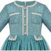 Sunny Fashion Girls Dress Beige Cream Sequin Heart Butterfly Tulle Skirt Long Sleeve(Bluish Green)