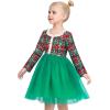 Sunny Fashion Girls Dress Beige Cream Sequin Heart Butterfly Tulle Skirt Long Sleeve(Green Plaid Checks)