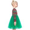 Sunny Fashion Girls Dress Beige Cream Sequin Heart Butterfly Tulle Skirt Long Sleeve(Green Plaid Checks)