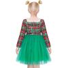 Sunny Fashion Girls Dress Beige Cream Sequin Heart Butterfly Tulle Skirt Long Sleeve(Green Plaid Checks)