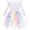 Sunny Fashion Girls Dress Beige Cream Sequin Heart Butterfly Tulle Skirt Long Sleeve(Multi-color)