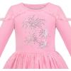 Sunny Fashion Girls Dress Beige Cream Sequin Heart Butterfly Tulle Skirt Long Sleeve(Pink Sequin)