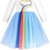 Sunny Fashion Girls Dress Beige Cream Sequin Heart Butterfly Tulle Skirt Long Sleeve(Rainbow Butterfly)