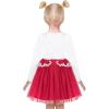 Sunny Fashion Girls Dress Beige Cream Sequin Heart Butterfly Tulle Skirt Long Sleeve(Red Butterfly)