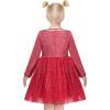 Sunny Fashion Girls Dress Beige Cream Sequin Heart Butterfly Tulle Skirt Long Sleeve(Red Pearl)