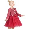 Sunny Fashion Girls Dress Beige Cream Sequin Heart Butterfly Tulle Skirt Long Sleeve(Red Pearl)