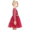 Sunny Fashion Girls Dress Beige Cream Sequin Heart Butterfly Tulle Skirt Long Sleeve(Red Pearl)