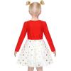 Sunny Fashion Girls Dress Beige Cream Sequin Heart Butterfly Tulle Skirt Long Sleeve(Red Reindeer)