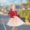 Sunny Fashion Girls Dress Beige Cream Sequin Heart Butterfly Tulle Skirt Long Sleeve(Red Tulle)