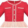 Sunny Fashion Girls Dress Beige Cream Sequin Heart Butterfly Tulle Skirt Long Sleeve(Red Tulle)