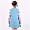 Sunny Fashion Girls Dress Colorful Daisy Flower Rainbow Long Sleeve Cotton(Blue Bunny)