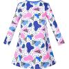 Sunny Fashion Girls Dress Colorful Daisy Flower Rainbow Long Sleeve Cotton(Blue Pocket)