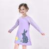 Sunny Fashion Girls Dress Colorful Daisy Flower Rainbow Long Sleeve Cotton(Purple)