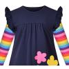 Sunny Fashion Girls Dress Colorful Daisy Flower Rainbow Long Sleeve Cotton(Rainbow Sleeve)