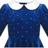 Sunny Fashion Girls Dress Glitter Golden Star White Collar Casual Warm Winter(Blue)