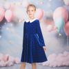 Sunny Fashion Girls Dress Glitter Golden Star White Collar Casual Warm Winter(Blue)