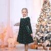 Sunny Fashion Girls Dress Glitter Golden Star White Collar Casual Warm Winter(Green)