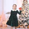 Sunny Fashion Girls Dress Glitter Golden Star White Collar Casual Warm Winter(Green)