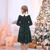 Sunny Fashion Girls Dress Glitter Golden Star White Collar Casual Warm Winter(Green)