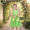 Sunny Fashion Girls Dress Red Polka Dot Pocket Floral Summer Casual Cotton(Green Tulip Pocket)