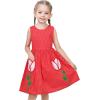 Sunny Fashion Girls Dress Red Polka Dot Pocket Floral Summer Casual Cotton(Red)