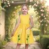 Sunny Fashion Girls Dress Red Polka Dot Pocket Floral Summer Casual Cotton(Yellow)