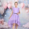 Sunny Fashion Girls Dress Solid Ruffle Cap Sleeve Belt Hi-lo Pageant Wedding Formal(Purple)