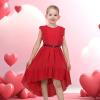 Sunny Fashion Girls Dress Solid Ruffle Cap Sleeve Belt Hi-lo Pageant Wedding Formal(Red)