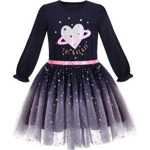 Sunny Fashion Girls Dress Beige Cream Sequin Heart Butterfly Tulle Skirt Long Sleeve(Blue)