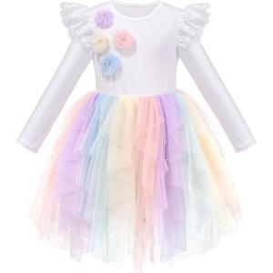 Sunny Fashion Girls Dress Beige Cream Sequin Heart Butterfly Tulle Skirt Long Sleeve(Multi-color)