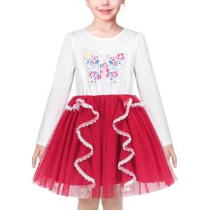 Sunny Fashion Girls Dress Beige Cream Sequin Heart Butterfly Tulle Skirt Long Sleeve(Red Butterfly)