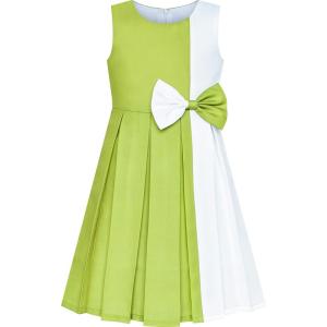 Sunny Fashion Girls Dress Color Block Contrast Bow Tie Everyday Party Size 4-14(Light Green)
