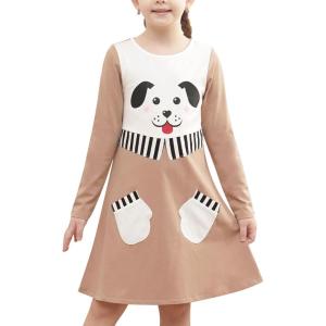 Sunny Fashion Girls Dress Colorful Daisy Flower Rainbow Long Sleeve Cotton(Beige)