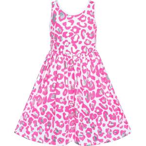 Sunny Fashion Girls Dress Pink Shinning Leopard Casual Sundress Size 4-8(Pink)