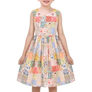Sunny Fashion Girls Dress Red Polka Dot Pocket Floral Summer Casual Cotton(Multi-color)