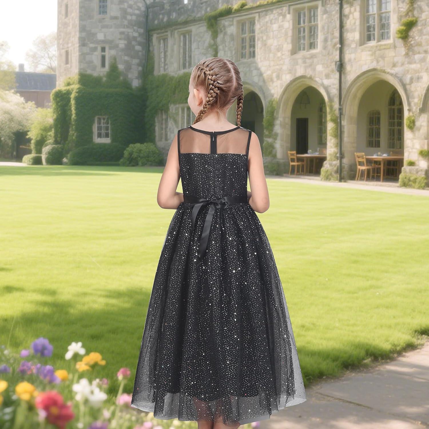 imageSunny Fashion Girls Dress Flower Lace Top Burgundy Gradient Skirt SleevelessBlack