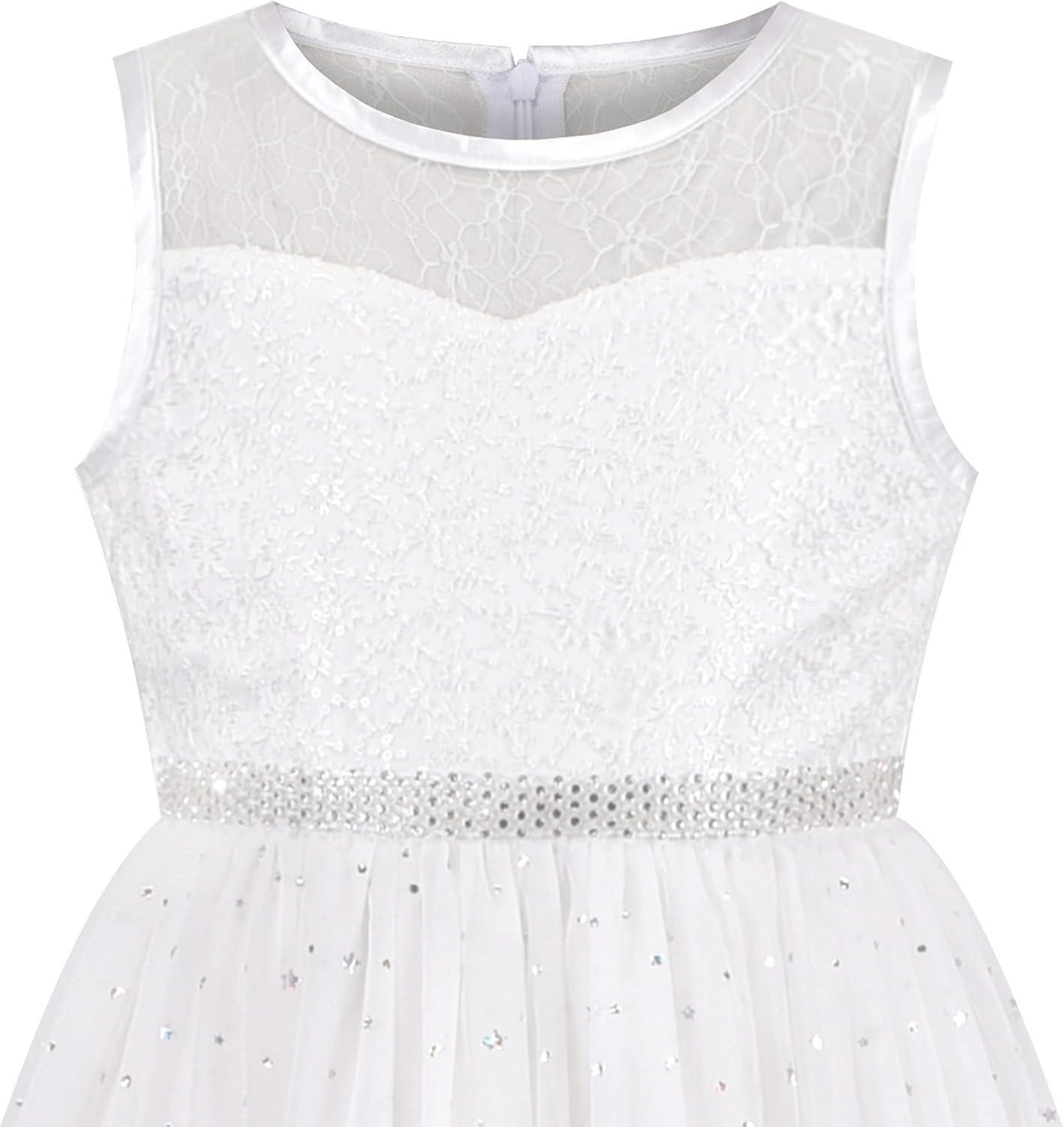 imageSunny Fashion Girls Dress Flower Lace Top Burgundy Gradient Skirt SleevelessWhite Tulle