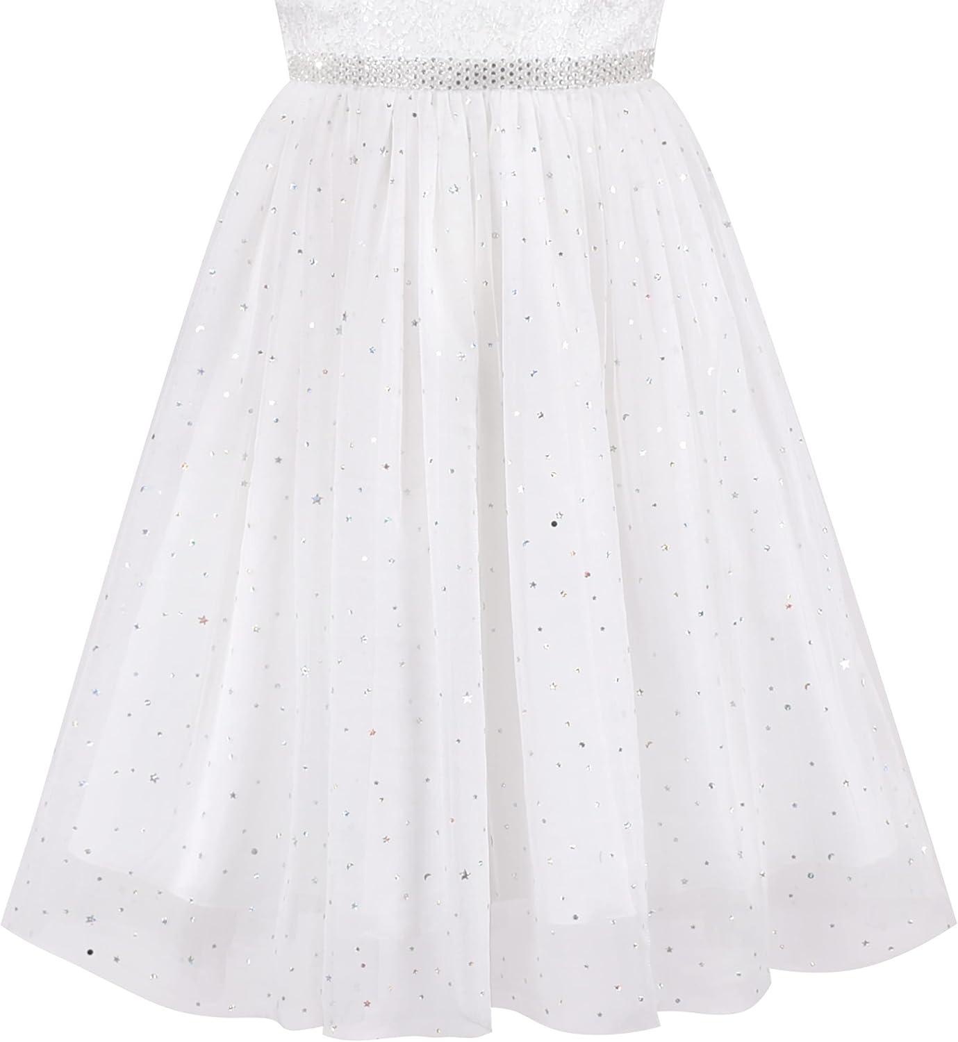 imageSunny Fashion Girls Dress Flower Lace Top Burgundy Gradient Skirt SleevelessWhite Tulle