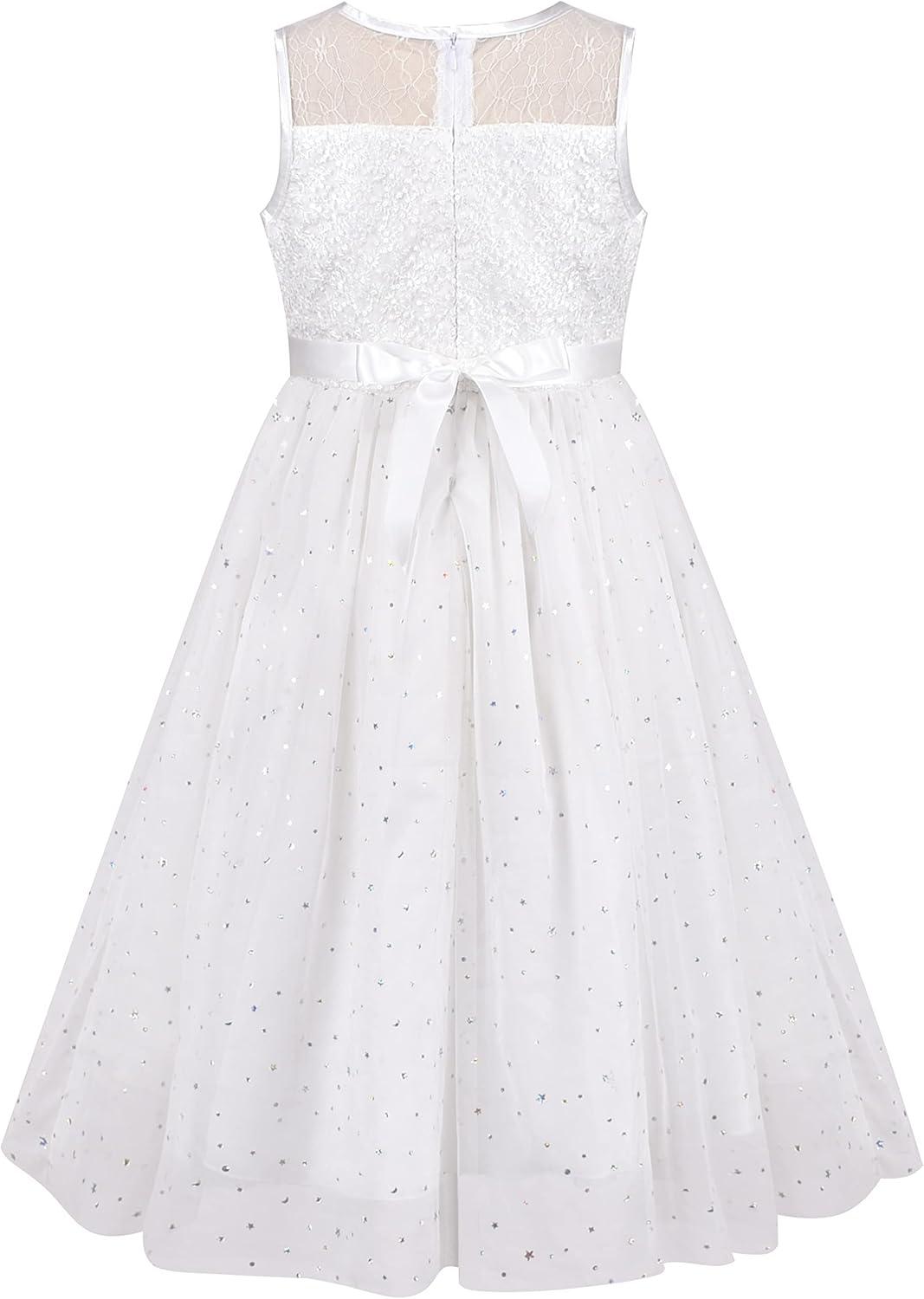 imageSunny Fashion Girls Dress Flower Lace Top Burgundy Gradient Skirt SleevelessWhite Tulle