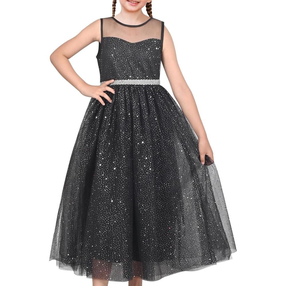 imageSunny Fashion Girls Dress Flower Lace Top Burgundy Gradient Skirt SleevelessBlack