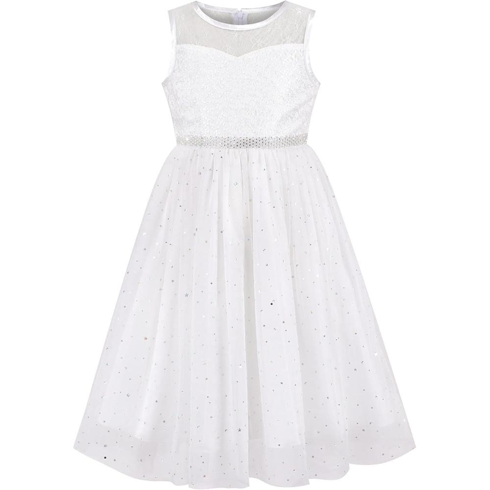 imageSunny Fashion Girls Dress Flower Lace Top Burgundy Gradient Skirt SleevelessWhite Tulle