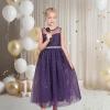 Sunny Fashion Girls Dress Flower Lace Top Burgundy Gradient Skirt Sleeveless(Dark Purple)