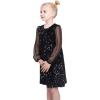 Sunny Fashion Girls Dress Black Sequin Sheer Mesh Long Sleeve Party Elegant Ball Gown(Black)