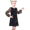 Sunny Fashion Girls Dress Black Sequin Sheer Mesh Long Sleeve Party Elegant Ball Gown(Black)