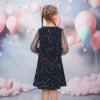 Sunny Fashion Girls Dress Black Sequin Sheer Mesh Long Sleeve Party Elegant Ball Gown(Blue Star)